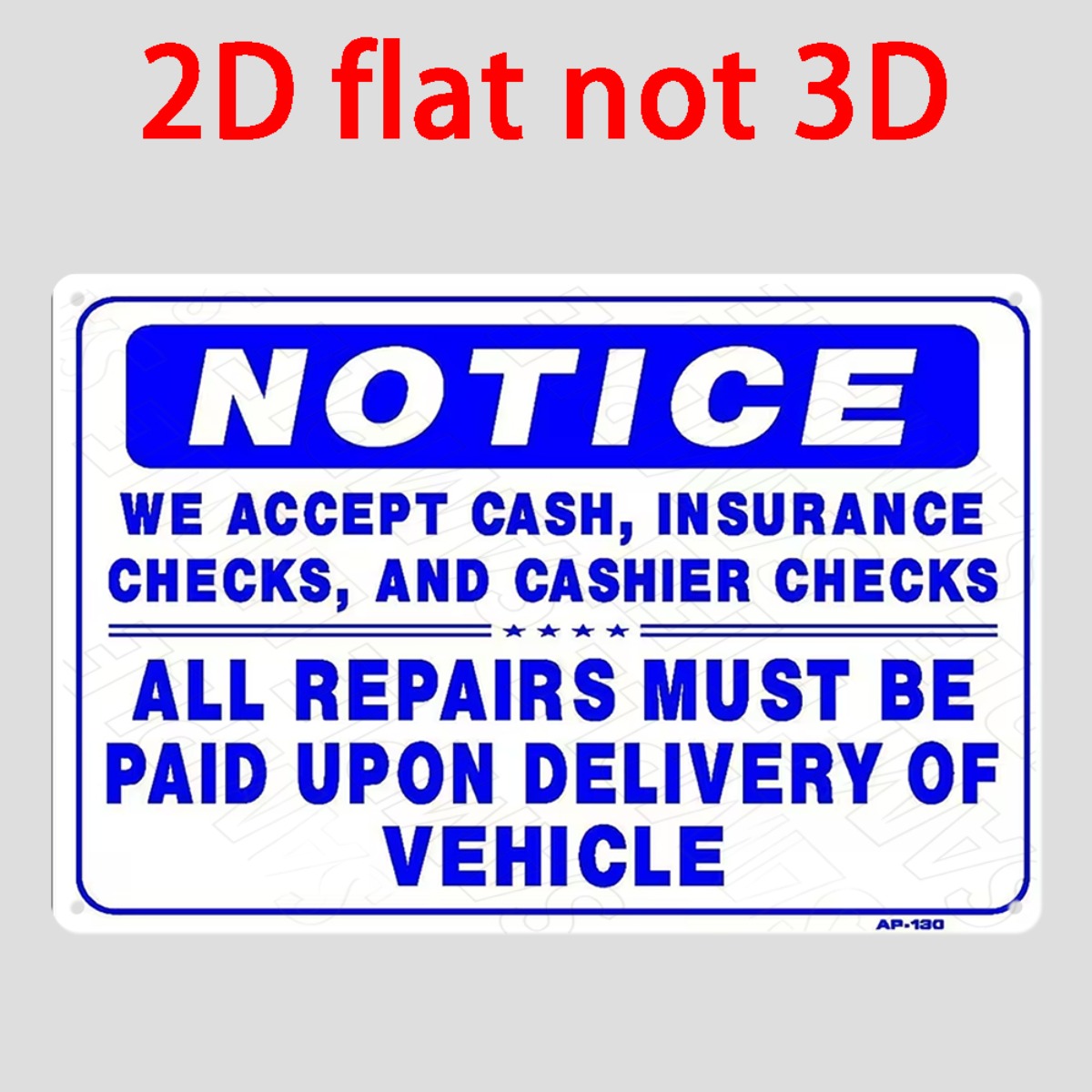 Auto Repair Shop Insurance - 2D Flat Non‑3D Metal Wall Sign,